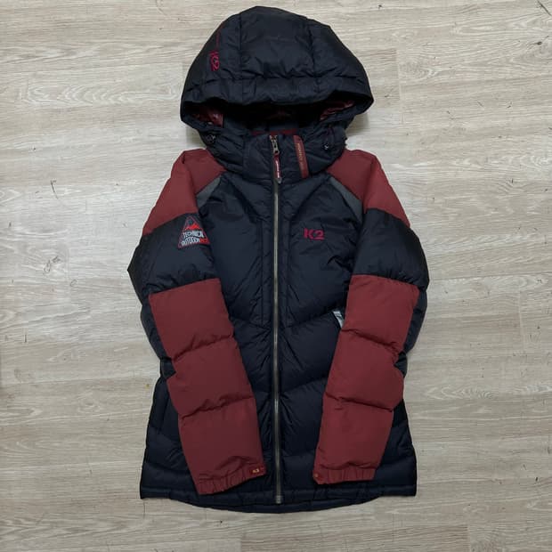 K2 아웃도어 여성 덕다운 배색 후드 패딩 점퍼 [블랙/레드] S/90