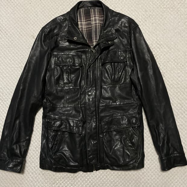 웨스턴 무드 이태리 램스킨 양가죽 절개 포켓 레더 자켓