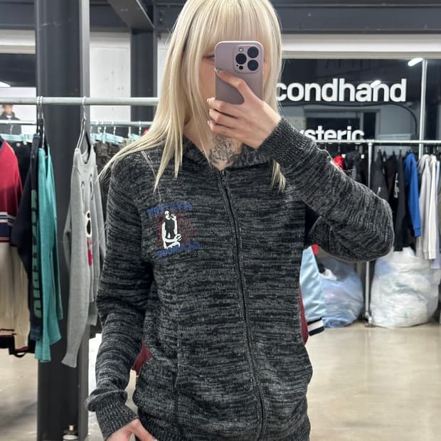 히스테릭 글래머 걸 프린트  니트 집업 후드티