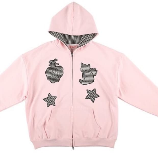 샤키리 키링 체크 패치 후드집업