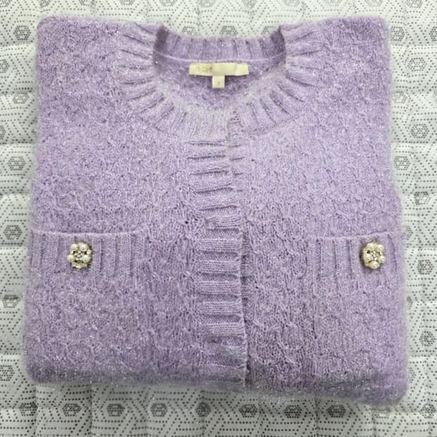 마쥬 보석 단추 가디건 퍼플 ~55