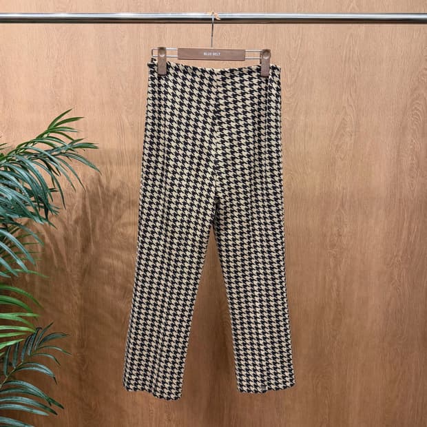 셀린느 세미 와이드 슬랙스 팬츠 하운드 투스 패턴 디테일 베이지 블랙