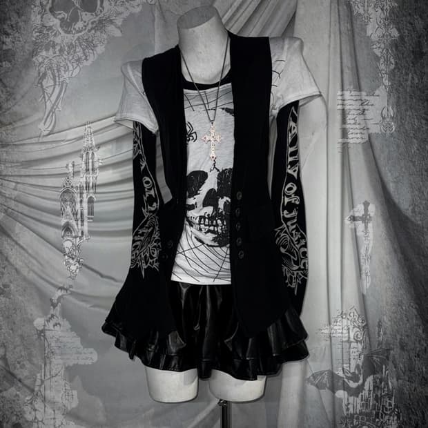 화이트 스크레치 레더 데일리펑크 코디세트 