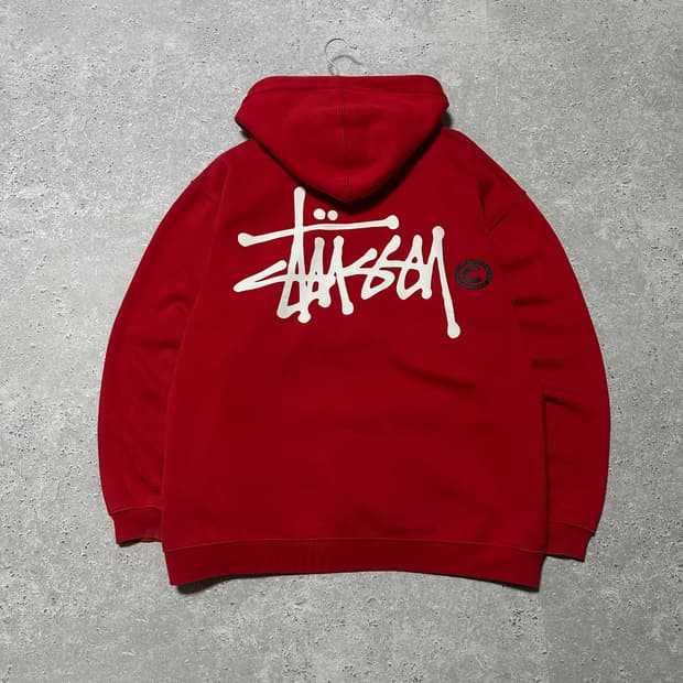 스투시 스탁 빅로고 레드 후드티