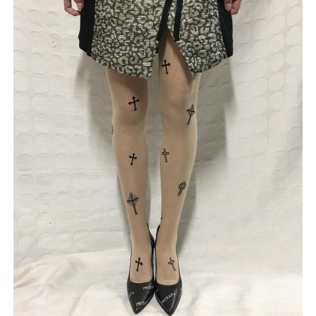 십자가 프린팅 스타킹