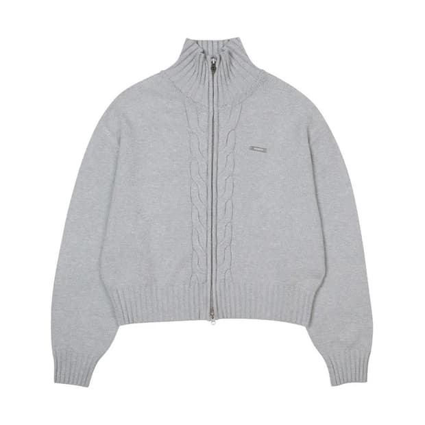 LEEY YEEL CABLE KNIT METAL LOGO ZIP-UP