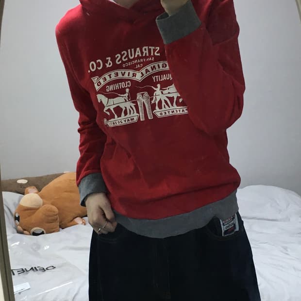 리바이스 🎠 클래식 홀스 후드티 red