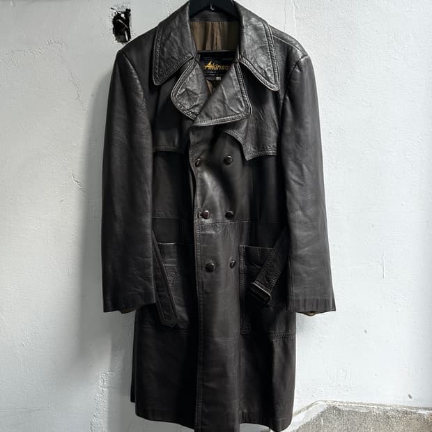 80’s 빈티지 브라운 레더 트렌치 코트 