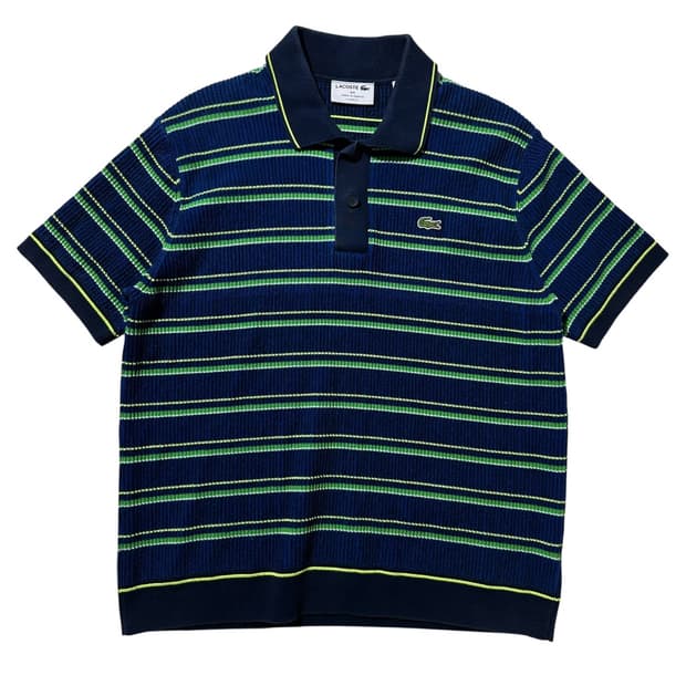 라코스테 멀티 스트라이프 스웨터 폴로 반팔 니트 네이비