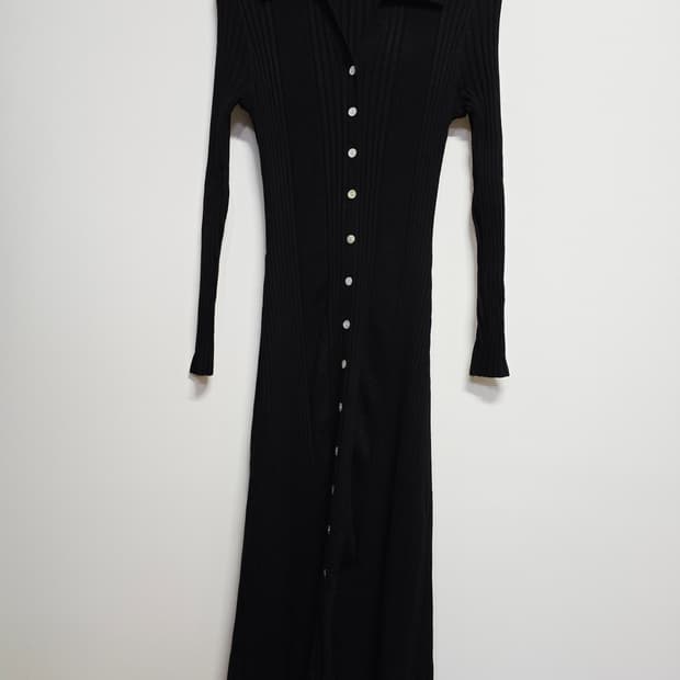 님프 블랙 골지 니트 롱 원피스