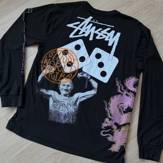 스투시 스트라이크 피그먼트 다이드 롱슬리브 티셔츠 블랙 L