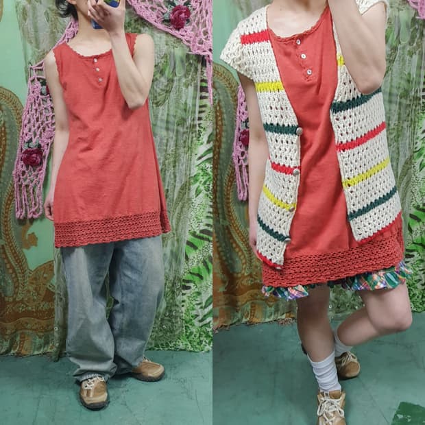 슬리브리스 미니원피스 탑 다크오렌지