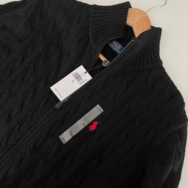 폴로 케이블 니트 집업 가디건 XL