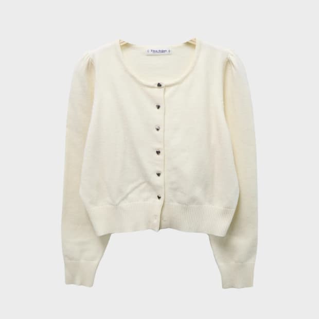 TINA JOJUN 하트 단추 퍼프 울 가디건 60415