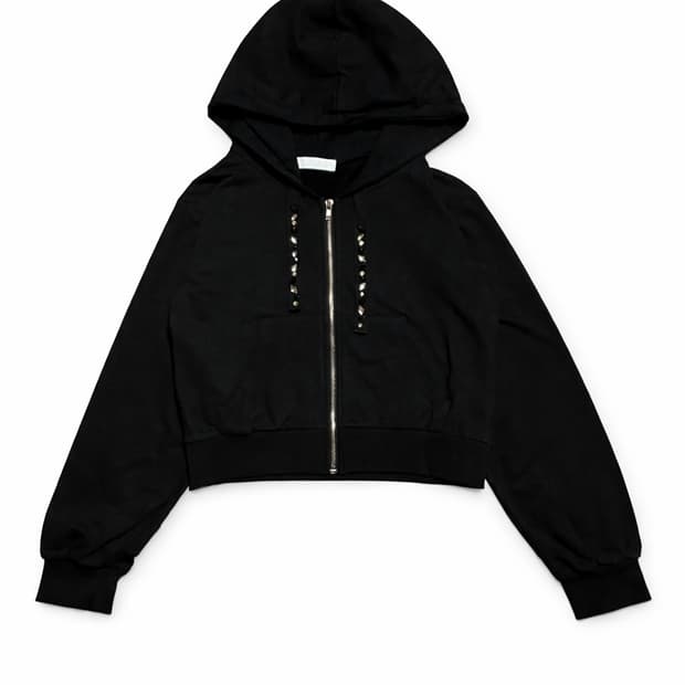 JPN 일본 빈티지 Y2K 갸루 세실맥비 블랙 큐빅 크롭 후드집업 M