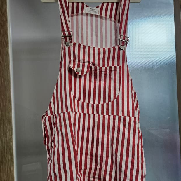 레드 줄무늬 스트라이프 멜빵 원피스