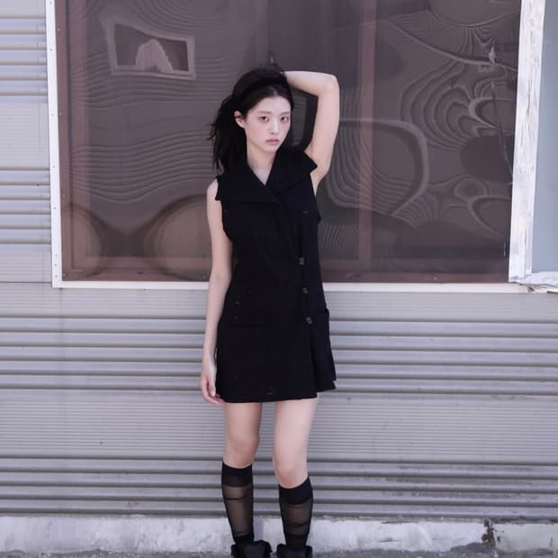 Shopkaya textured side button mini dress