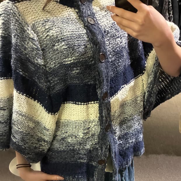 M-L)Japanese vintage 여성 줄무늬 반팔 니트 가디건