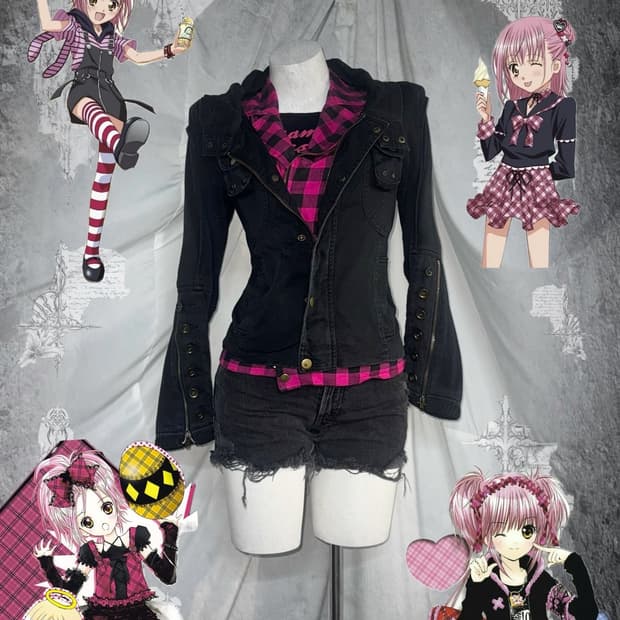 캐캐체 아무깔 블랙 핑크체크 키치 와투케 코디세트 