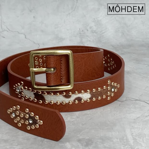 [Unisex] 에스닉 송치털 카우 웨스턴 가죽벨트