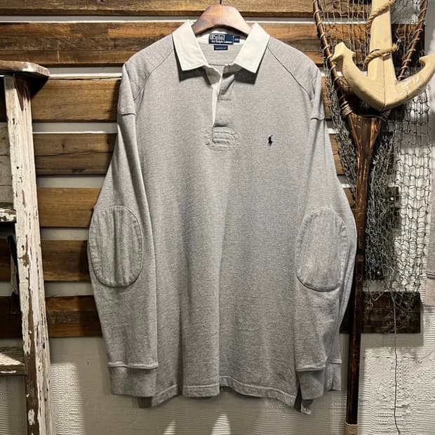 [2XL]폴로 랄프로렌 엘보패치 그레이 럭비 티셔츠