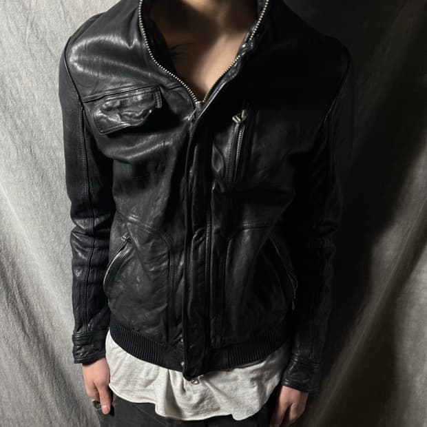 Vintage Black Leather Bomber Jacket