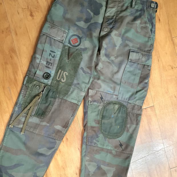 우드랜드 bdu팬츠 빈티지 커스텀[하드워싱/썬페이딩/풀스텐실/사이드지퍼]