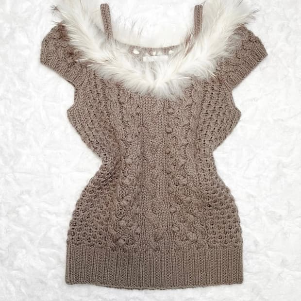 빈티지 퍼 니트 반팔  갸루 