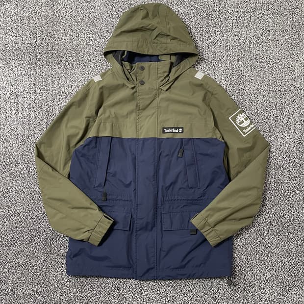 빈티지9. 팀버랜드 컬러블록 나일론 바람막이 점퍼 올리브 네이비