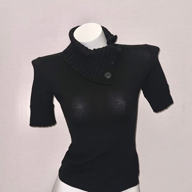 빈티지 버튼 폴라 반소매 니트