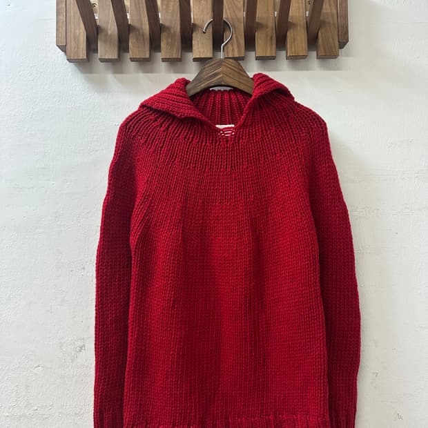 일본빈티지 OLIVE des OLIVE레드 울100% 니트 후드 풀오버