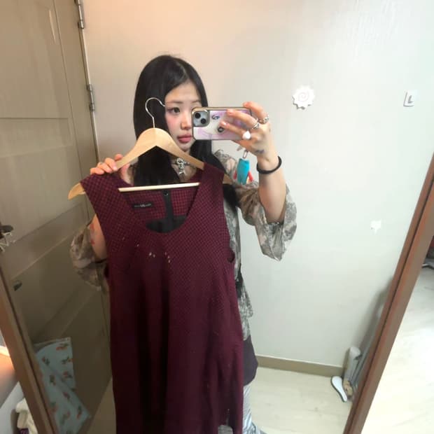 레드 체크 원피스