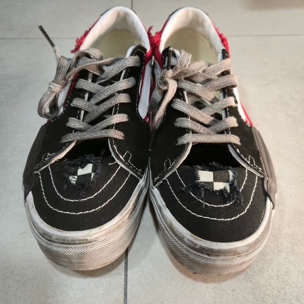 반스 스케이트 로우 리컨스트럭트 스트레스드 체크 블랙 레드280