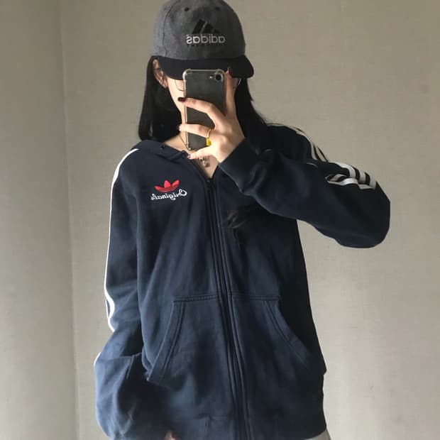 아디다스 블랙 삼선 후드집업