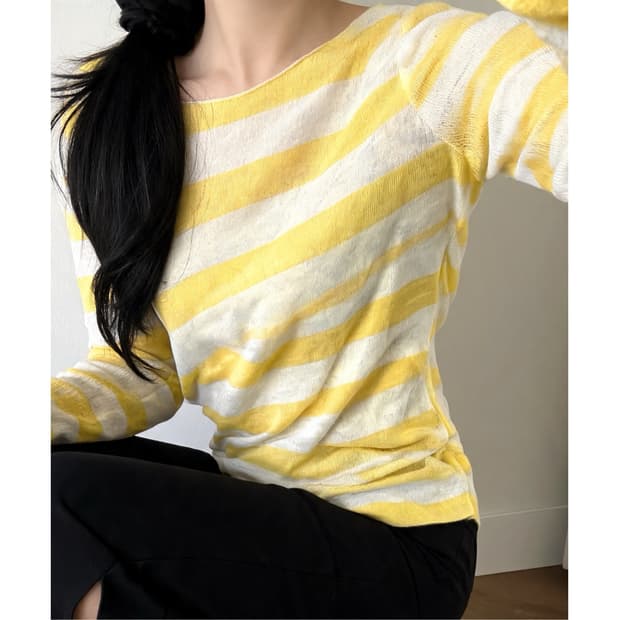 레몬 슬라이스 보트넥 스트라이프 롱 슬리브