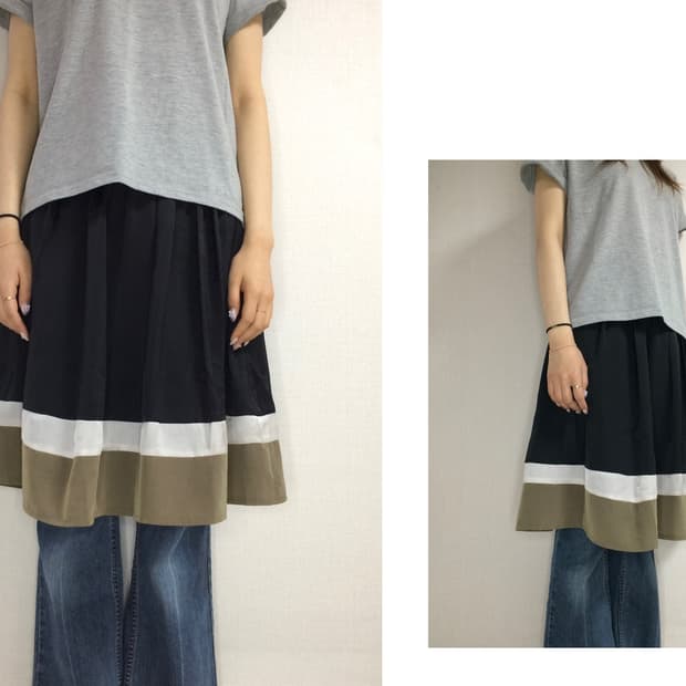 빈티지 블랙 라인 미디 스커트