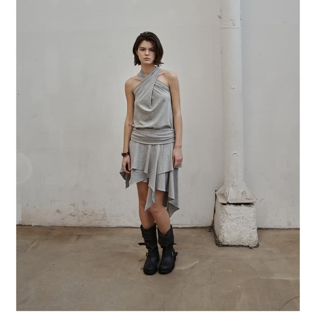 드레이핑 레이어드 스커트 그레이