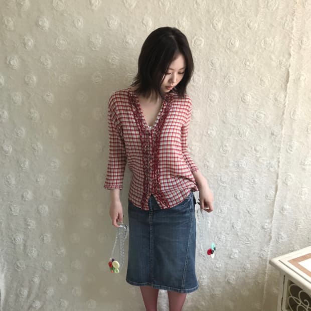 Hollister 레드 체크 7부 셔츠