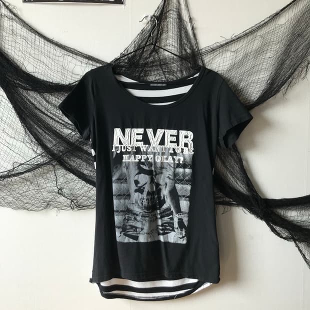 Punk mood stripe printing halfsleeve  