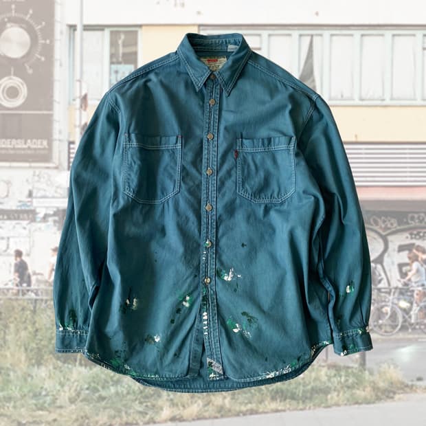 리바이스 페인팅 다잉 다크 그린 셔츠