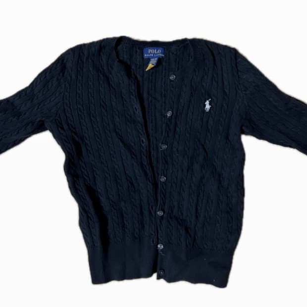 폴로 케이블 꽈배기 가디건 블랙 