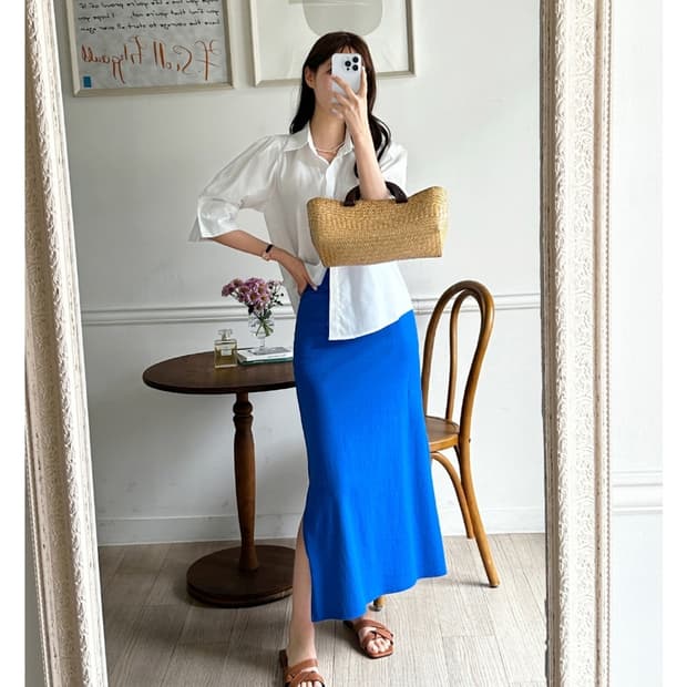 블루 밴딩 롱스커트  (M-L)