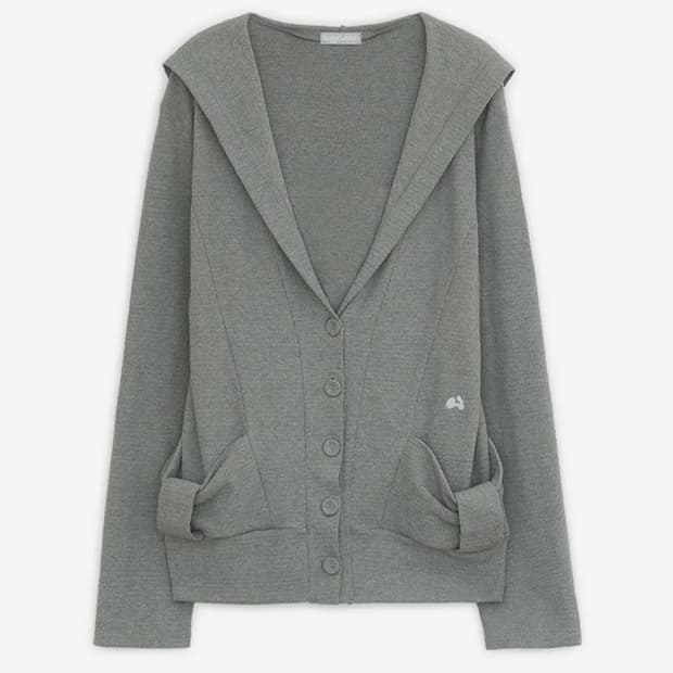 허그유어스킨 후드 리본 가디건 그레이 허유스