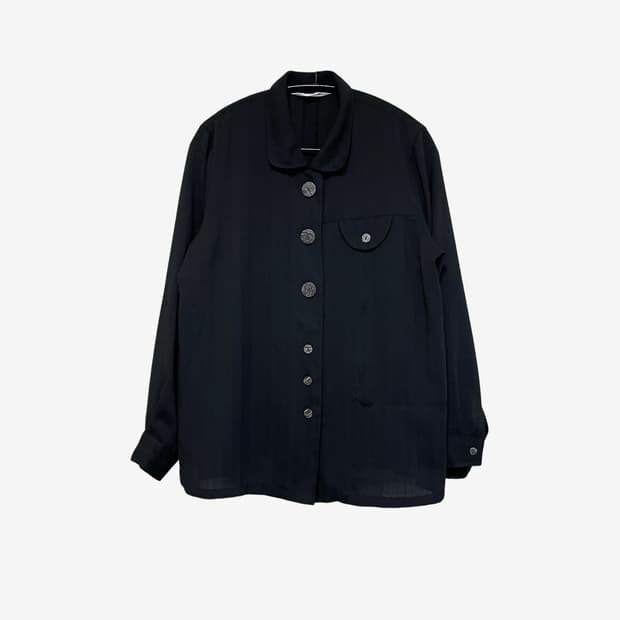 Round Collar Button Jacket - Black