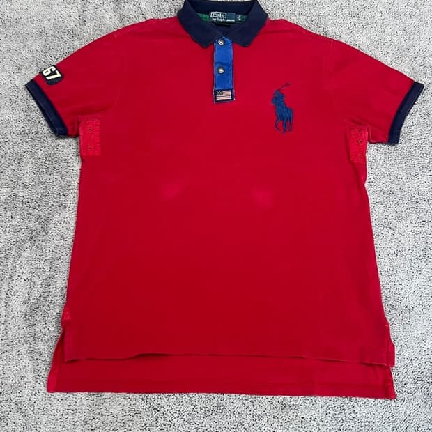(L) 폴로 커스텀 핏 빅포니 성조기 카라 티