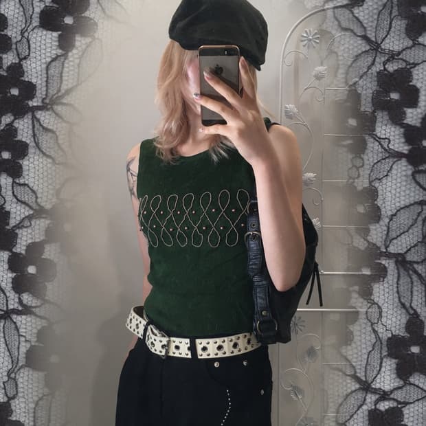 jpn vintage deepgreen beads vest