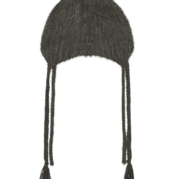 오호스 더블 스트랩 앙고라 비니 스톤브라운