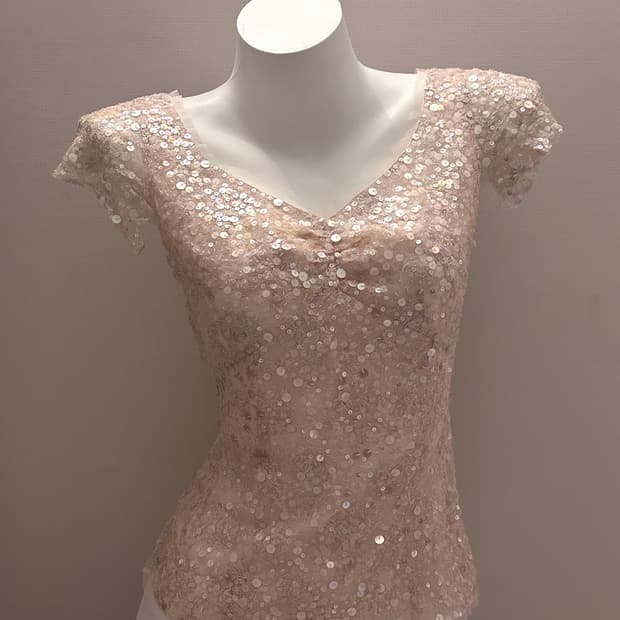 빈티지 페어리코어 스팽글 반팔 블라우스