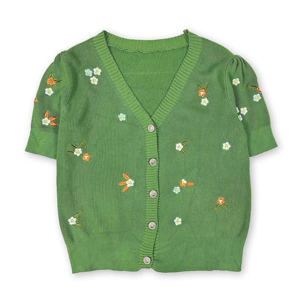 플로럴 반팔 니트 가디건