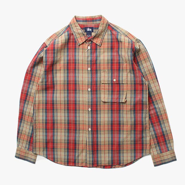 STUSSY "Red Beige Check Shirts"